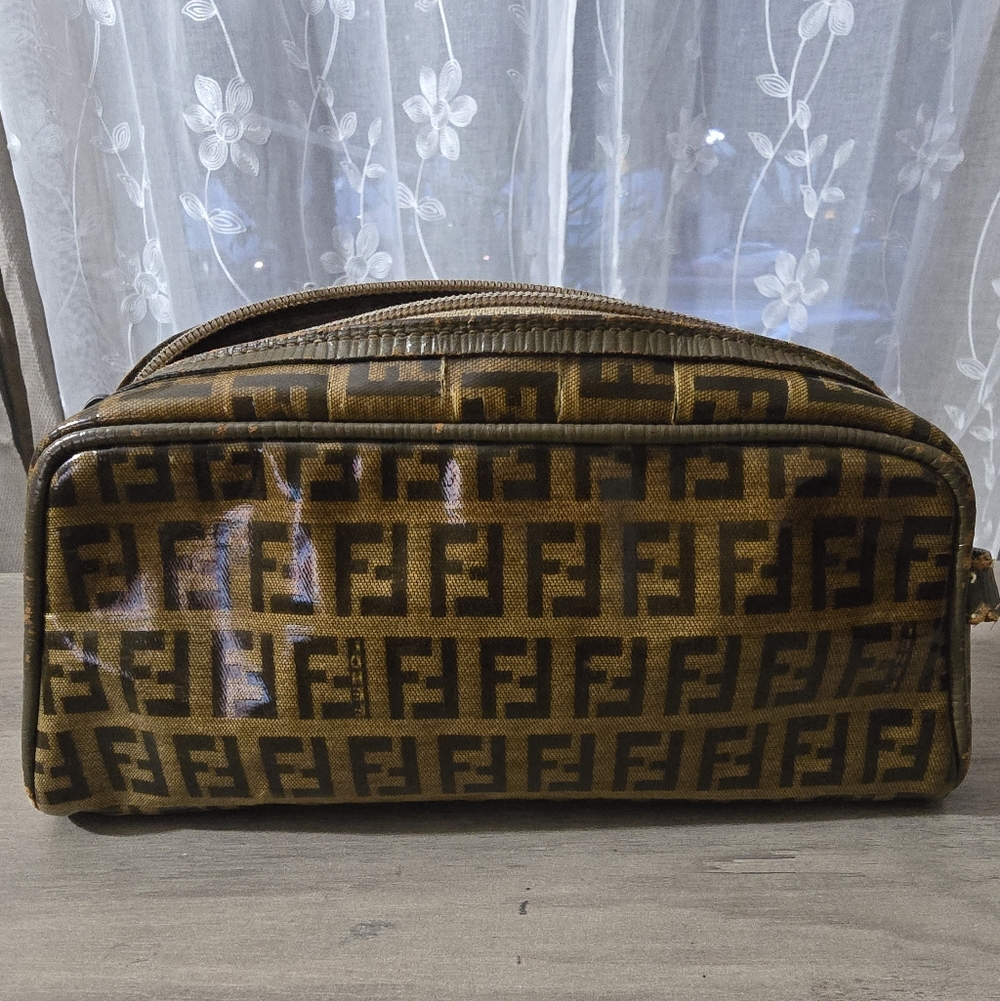 Vintage Fendi Zucca Brown and Tan Monogram Cosmetic Bag - Picture 5 of 11
